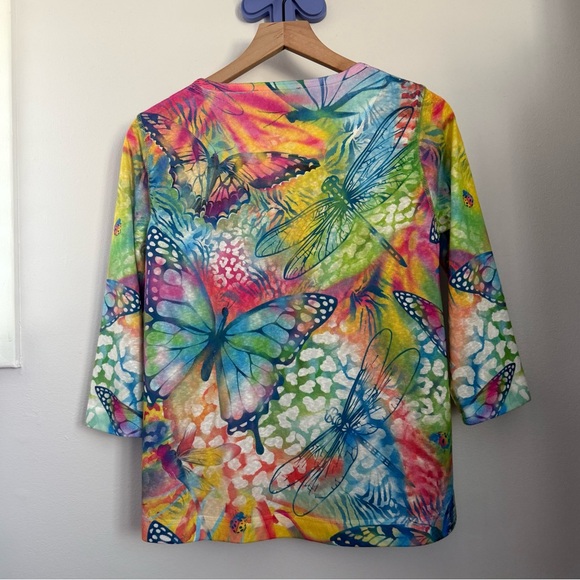 Ali Miles Petite Small Floral Butterfly Top Colorful Spring Y2K Rainbow Relaxed - Picture 4 of 7
